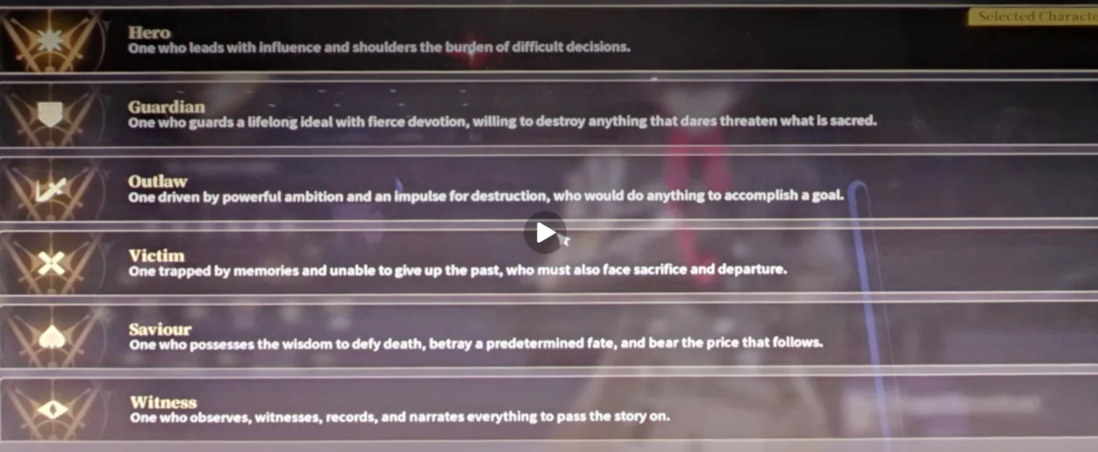 The six Identity archetypes listed in Silver Palace official material